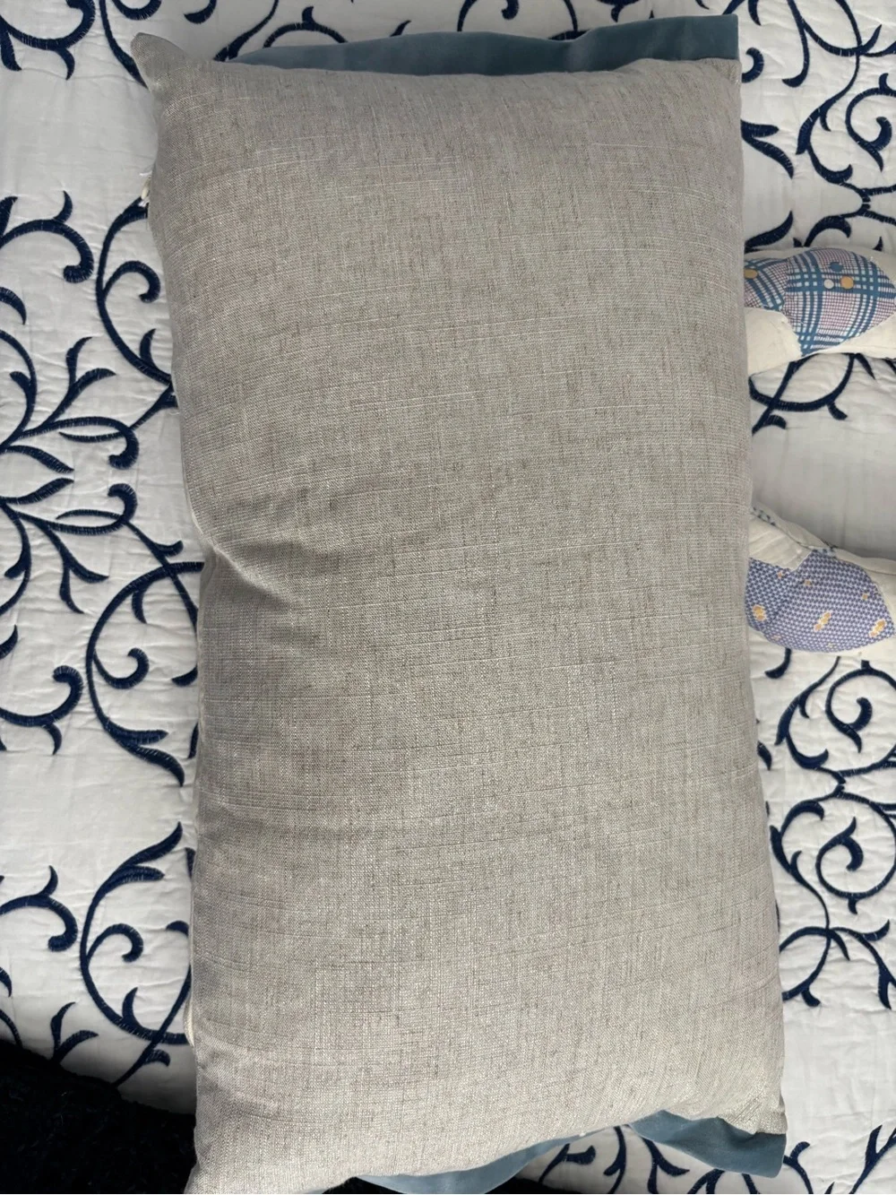 Splendid Blue and Cream Pumpkin Embroidered Holiday Pillow